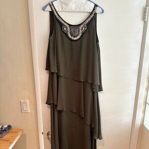 Filomena Fernandez Green Dress with Collar Embellishments, Size S
